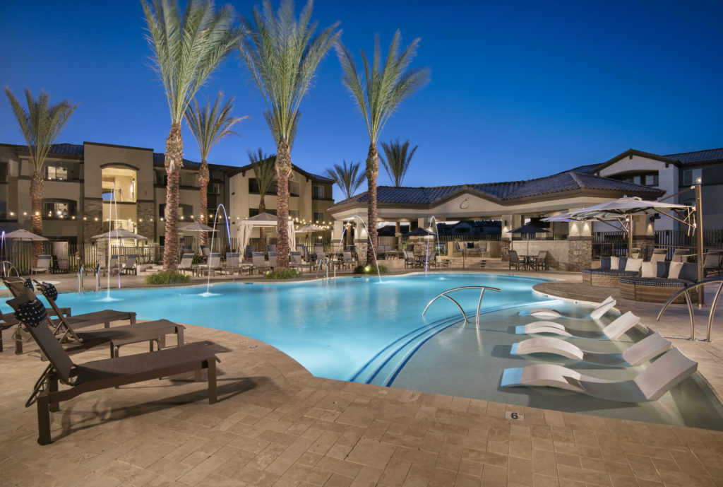 pool dusk (1) - Tucson and Phoenix Apartments - Encantada Living